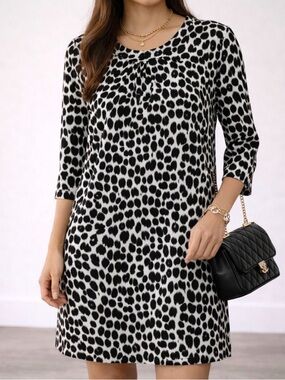 kate spade Black and Cream Leopard Print Shift Dress Sz 8